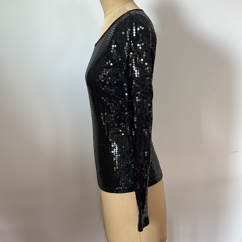 Michael Kors black sequin long sleeve t-shirt top XS 2-4 - Picture 4 of 9
